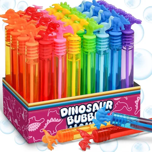 Paquete de 32 burbujas para niños, recuerdos de fiesta, 8 estilos de mini varitas de burbujas con caja de regalo, juguetes de dinosaurio a granel