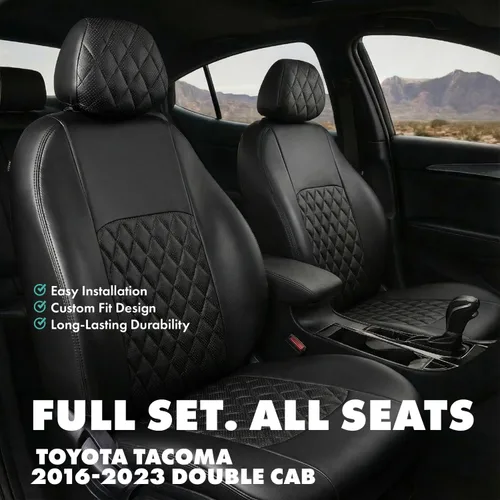 Miniatura 2 de Lord AutoFashion - Fundas de asiento para Toyota Tacoma 2016-2023 Turin Diamond de ajuste personalizado, impermeables, de cuero ecológico, diseño