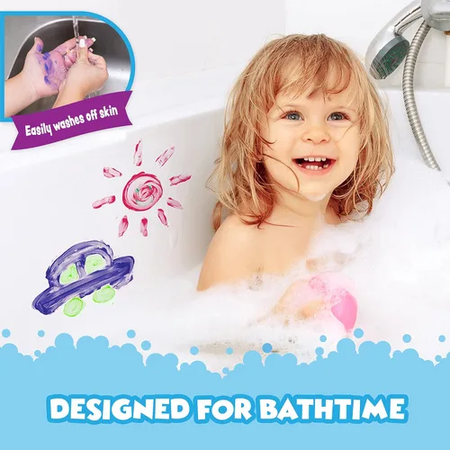 Miniatura 3 de Tub Works® Jabón de Pintura de Bañera, Juguetes de Baño, Paquete de 6 Colores Vivos No Tóxico Pintura Lavable para Bañera para Pintar