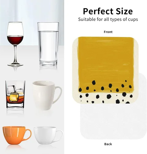 Miniatura 7 de Juego de 4 manteles individuales con estampado amarillo mostaza y negro, de cuero, resistentes a las manchas, para comedor, cocina, antideslizantes
