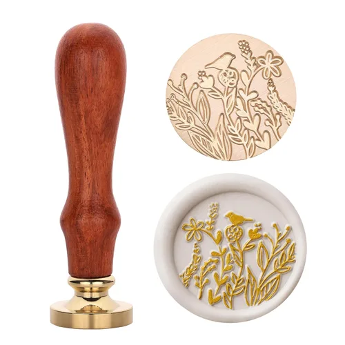 Miniatura 3 de Yoption Sello de cera de flores silvestres, sello de plantas vintage para invitaciones de boda, sobres de embalaje de regalo Flor salvaje y pájaro
