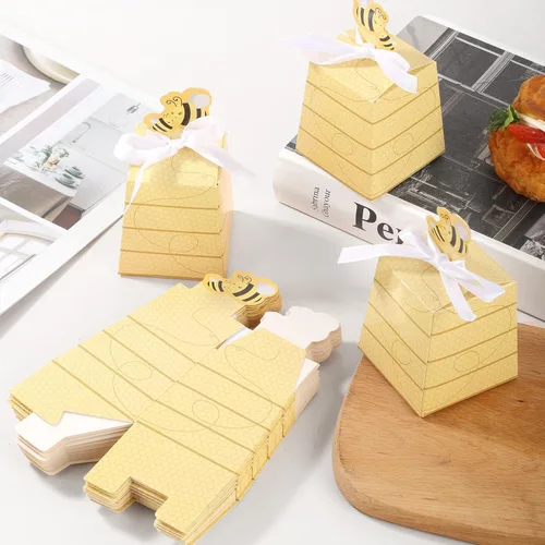 Miniatura 7 de Cyblinia 100 cajas de dulces de abeja, cajas de regalo de colmena, cajas de regalo de abejas con cintas para decoraciones de fiesta de cumpleaños