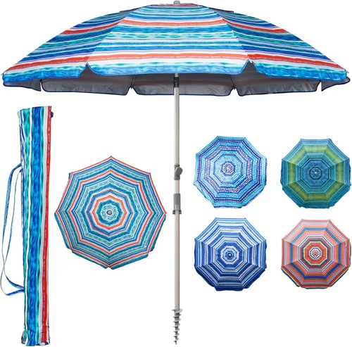 Miniatura 9 de Blissun Sombrilla de playa de 7.2 pies con anclaje de arena, sombrilla de playa portátil para arena con poste inclinable, bolsa de transporte