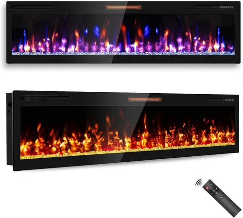 Miniatura 10 de Chimenea eléctrica ultrafina de 50 pulgadas, montada en la pared e independiente, inserto de chimenea LED, chimenea de pared para sala