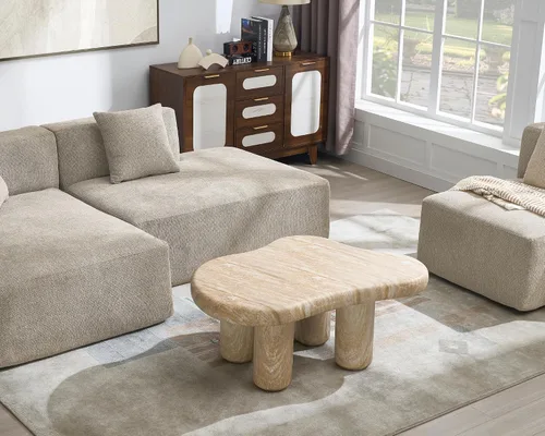 Miniatura 7 de Mesa de centro moderna de piedra para sala de estar, sofá de nube de mármol sintético, mesa central para apartamento/dormitorio/oficina (ónix miel)