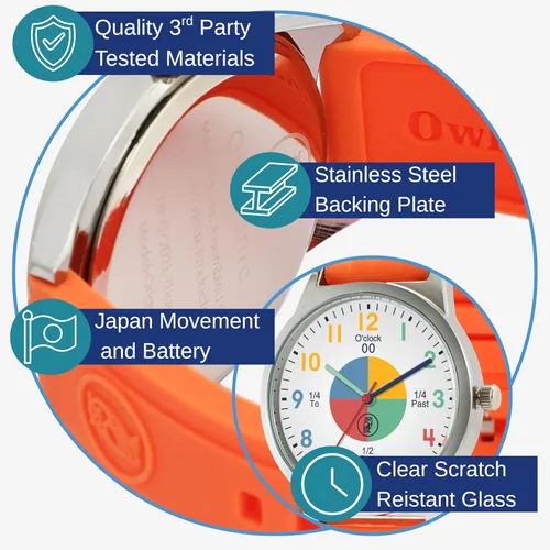 Miniatura 6 de OWLCONIC Reloj analógico para niños Relojes para niñas y niños de 7 a 12 años Reloj analógico para niños Herramienta de enseñanza para decir