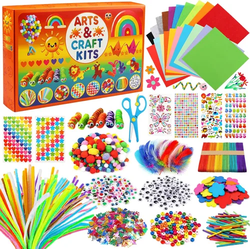 Miniatura 8 de DOITEM Suministros de manualidades con limpiapipas, más de 1000 piezas, incluyendo limpiapipas, ojos googly, pompones, plumas, palos, lentejuelas
