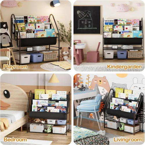 Miniatura 8 de aboxoo Estantería independiente para niños, para sala de estar, estantes de libros de 32 pulgadas con 4 bolsillos profundos, organizador de libros