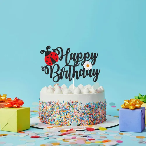Miniatura 5 de Decoración para tarta de cumpleaños de mariquita y margarita, suministros de fiesta de cumpleaños con temática de mariquita, decoración de fiesta