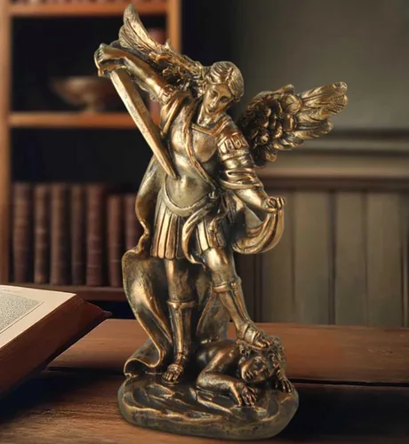 Miniatura 12 de Estatua de San Miguel Arcángel - Estatua de San Miguel Miguel Arcángel derrotó a Lucifer pisotea demonio Figurina, Escultura religiosa coleccionable