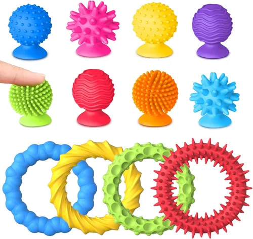 Paquete de 4 pulseras elásticas para ansiedad y paquete de 8 juguetes de succión texturizados