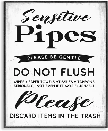 Miniatura 9 de Stupell Industries Cartel de restricciones de descarga de tubos de inodoro sensibles, diseño de Daphne Polselli, arte de pared enmarcado en blanco
