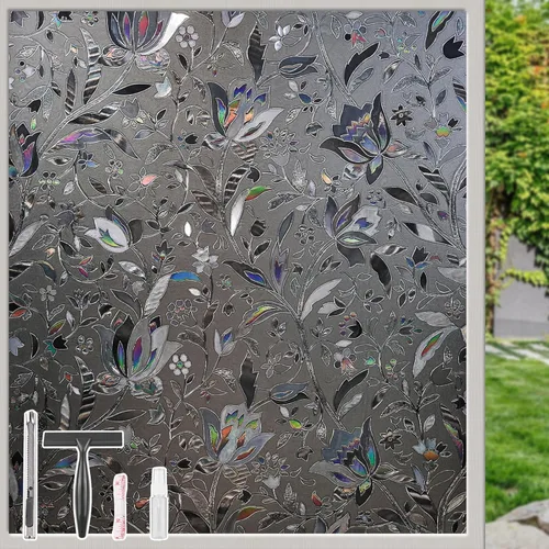 Miniatura 9 de NINETREX Película de privacidad para ventana, película 3D de vitrales, vinilo decorativo para ventana, bloqueo solar, adherencia estática, anti-UV