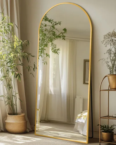 Miniatura 24 de Espejo de cuerpo entero con soporte, espejo arqueado de 58 x 18 pulgadas, espejo grande con marco de aluminio para colocar de pie, colgar o apoyar