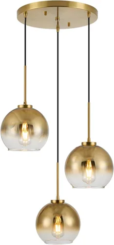 3 luces colgantes de cristal dorado degradado para isla de cocina, lámpara moderna de mediados de siglo con cable ajustable, iluminación colgante