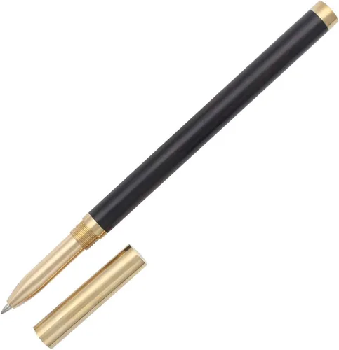 Gullor Ingenuity - Bolígrafo de madera hecho a mano, tapa de latón, bolígrafo de tinta negra para oficina y negocios, color negro