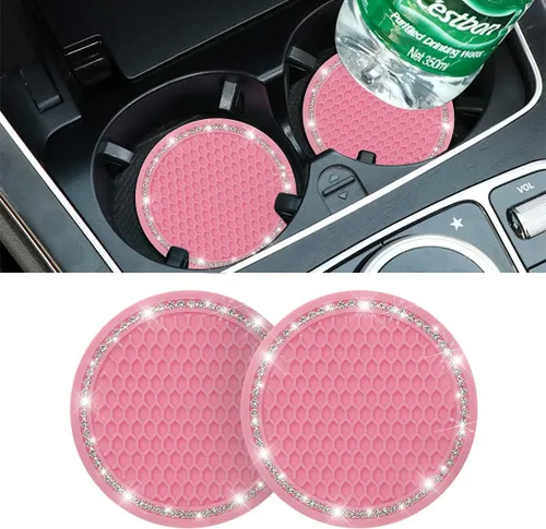 Miniatura 12 de Portavasos para automóvil, 2 piezas, accesorios universales de diamantes de imitación de cristal brillante de 2.75 pulgadas, juego de almohadillas