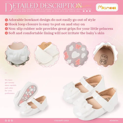 Miniatura 5 de Miamooi Zapatos de vestir de boda para bebés y niñas, zapatos de ballet con lazo de princesa Mary Jane, zapatos planos para primeros pasos, zapatos
