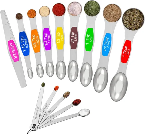 Miniatura 8 de Wildone - Juego de 7 cucharas medidoras magnéticas de acero inoxidable de doble cara, para ingredientes secos y líquidos, incluyendo 6 cucharas