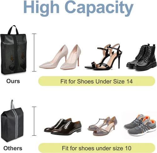 Miniatura 3 de Bolsas de zapatos para viajes, paquete de 3 bolsas de zapatos impermeables XXL para mujeres y hombres, diseño translúcido bolsa organizadora