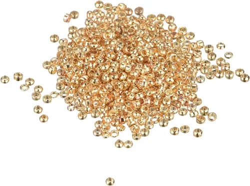 Miniatura 7 de uxcell 1000 cuentas redondas de engarzado, cuentas espaciadoras de extremo de crimpado de 0.079 pulgadas, pequeños topes para hacer pulseras y Oro