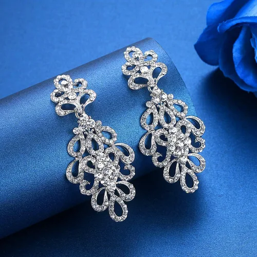 Miniatura 4 de mecresh Aretes colgantes de lágrima de boda con diamantes de imitación de cristal para novias, Cristal