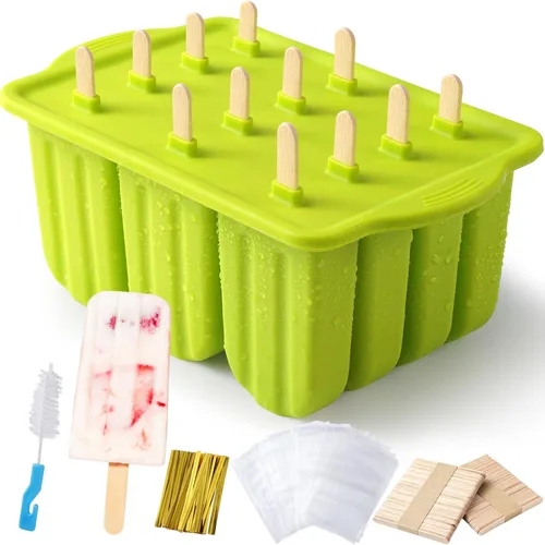 Moldes para paletas de silicona sin BPA, 12 piezas bandejas para paletas para congelador, moldes para paletas de helado casero, juego grande de