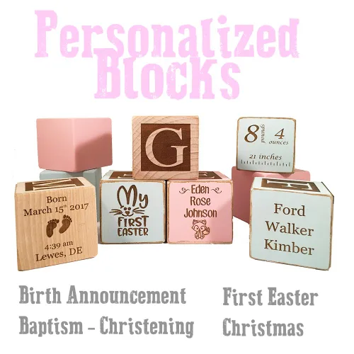 Miniatura 6 de Bloque de bebé regalo para recién nacido niño o niña – Anuncio de nacimiento personalizado Bloque de madera de madera Nuevos regalos para bebés