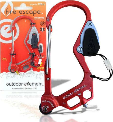 OUTDOOR ELEMENT Herramienta de escape de emergencia, cortador de cinturón de seguridad, rompecristales, herramienta multiusos, encendedor, mosquetón