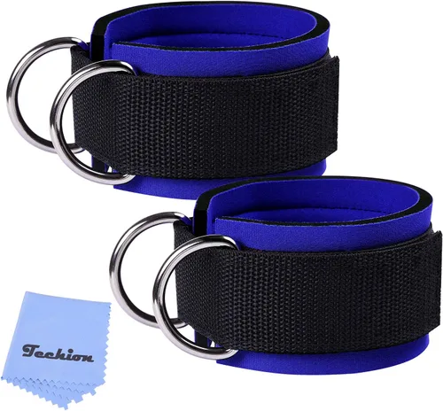 1 par de correas de tobillo de fitness para máquina de cable, doble anillo en D, ajuste cómodo ajustable de neopreno, para hombres y mujeres Azul