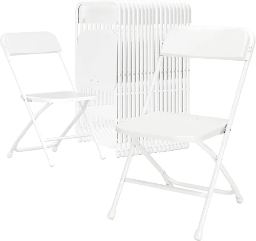 Miniatura 8 de Silla Plegable, Paquete de 4 Sillas Plegables de Plástico Blanco para Interiores y Exteriores, Asiento Comercial Apilable Portátil con Marco