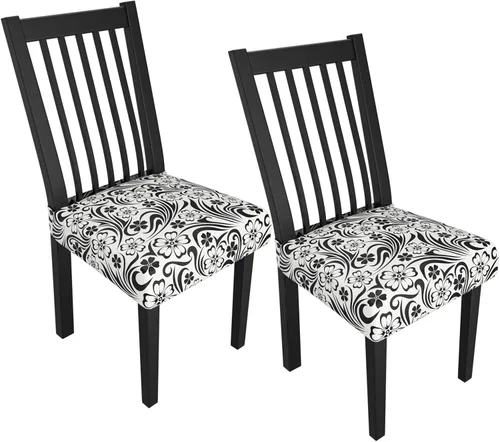 Miniatura 122 de Juego de 4 fundas elásticas para sillas de comedor, fundas para sillas de comedor con estampado floral, fundas para asientos de sillas con estampado