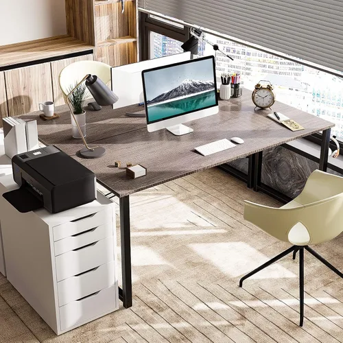 Miniatura 4 de Coleshome Escritorio para computadora de 55 pulgadas, escritorio moderno de estilo simple para oficina en casa, escritorio estudiantil, roble gris