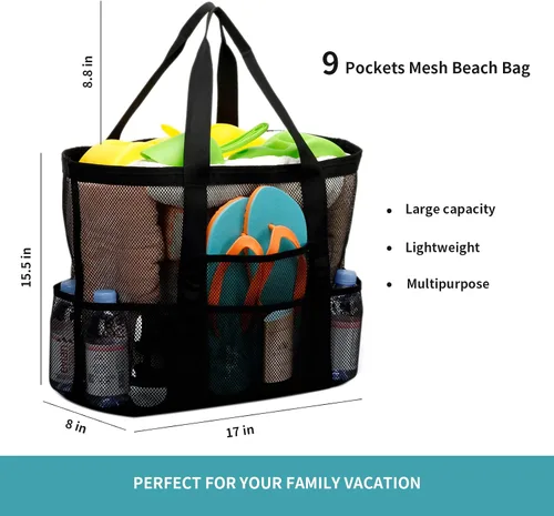 Miniatura 4 de Bolsas grandes de malla para juguetes de arena, viajes familiares, comestibles, compras reutilizables