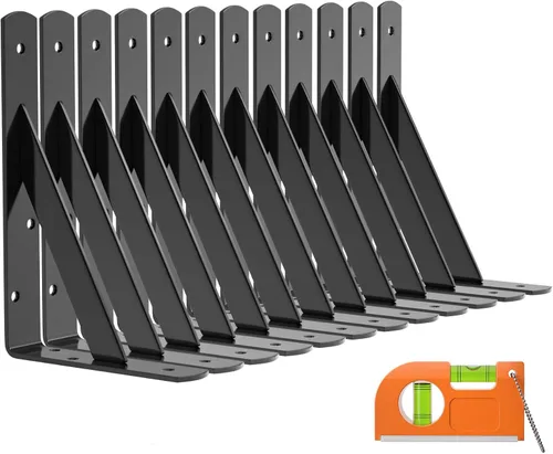 Miniatura 11 de LuckIn Paquete de 12 soportes de estante resistentes, soportes de estante de pared de 10 pulgadas para estantes flotantes de 10 y 12 pulgadas