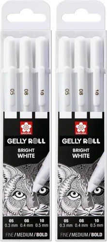 Miniatura 5 de SAKURA Gelly Roll Basic - Juego de 3 bolígrafos de gel blanco, varios tamaños Bolígrafos opacos para resaltados, dibujo y manualidades
