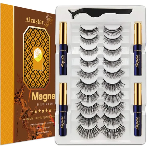 Miniatura 8 de Alcastar - Kit de pestañas magnéticas, pestañas esponjosas de la misma densidad, juego de delineador magnético impermeable, pestañas de ojos Negro