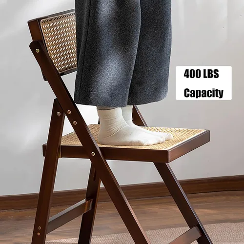 Miniatura 4 de KISKIS Sillas plegables de ratán de madera, portátil, ahorro de espacio, silla de comedor para balcón, sala de estar, con asiento elástico de malla