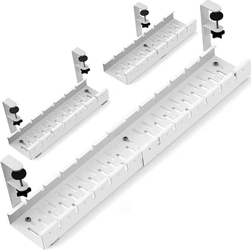 Miniatura 8 de Sin Perforación Extensible para Gestión de Cables Debajo del Escritorio, Bandeja de Gestión de Cables de Metal Debajo del Escritorio con Abrazadera