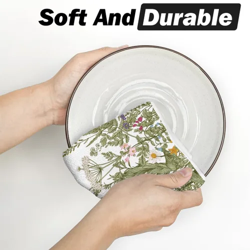 Miniatura 5 de Artoid Mode Toallas de Cocina con Flores Silvestres, Toallas de Cocina de Hojas de 18x26 Pulgadas, Toallas de Mano para Decoración Festiva, Juego