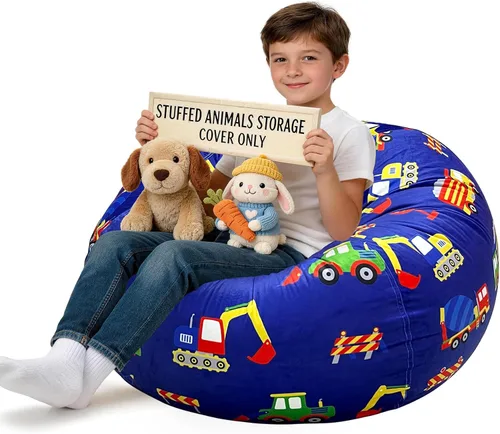 Miniatura 35 de Lukeight - Puf de almacenamiento de animales de peluche para niños, funda para puf de dinosaurio con cremallera para organizar la habitación