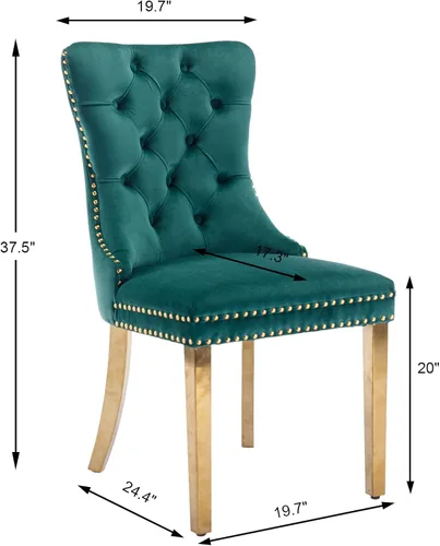 Miniatura 3 de Juego de 4 sillas de comedor de terciopelo, sillas de comedor tapizadas con anillo trasero y patas de acero inoxidable doradas, silla de comedor