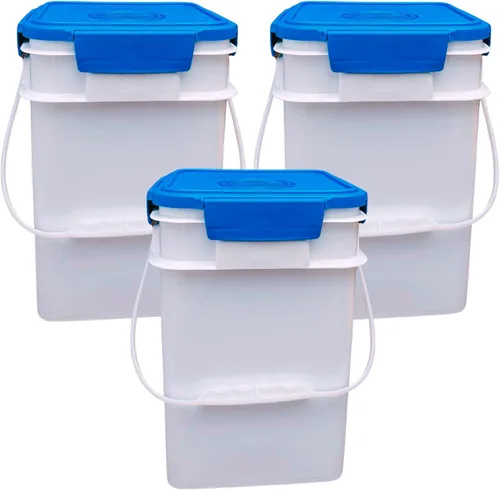 Miniatura 24 de House Naturals Cubo cuadrado de grado alimenticio de 4 galones con asas de plástico y tapa (paquete de 3) contenedores fabricados en Estados Unidos