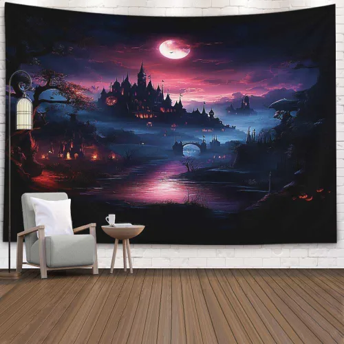Miniatura 52 de EMMTEEY Tapiz de pared con bosque - Árbol de pino verde y niebla, arte de pared natural, 80x60 pulgadas, tapiz grande de estilo bohemio para sala