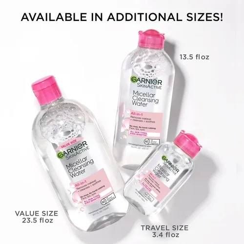 Miniatura 8 de Agua micelar limpiadora Garnier, desmaquillante todo en uno y limpiador facial, para todo tipo de piel, 3.4 onzas líquidas (100mL), 1 unidad