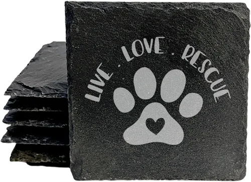 Miniatura 25 de Engraved Dog Cat Paw Coasters Set of 4 – Dog Cat Silhouette Paw Print Design – 4 Inch Round Slate – Pet Lover Home Decor – Handmade in Oregon USA