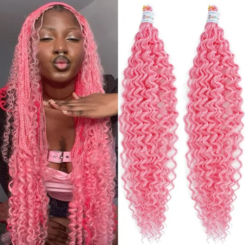 Miniatura 54 de Cabello para trenzar rizado ondulado negro 1B preestirado de onda oceánica profunda de ganchillo bohemio para trenzar de 16 pulgadas, 2 paquetes