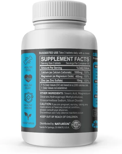 Miniatura 3 de Suplemento de calcio y magnesio y zinc, complejo 3 en 1 con 1000 mg de calcio, 500 mg de magnesio, 10 mg de zinc, apoyo óseo, muscular e