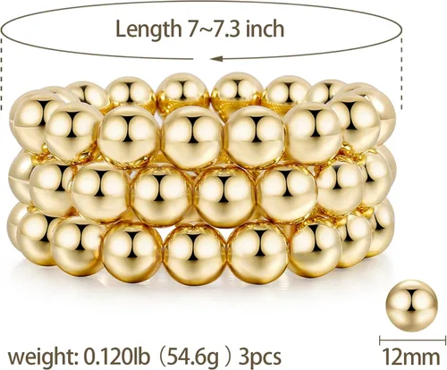 Miniatura 2 de Brazalete de oro para mujer, grueso, curvado, apilable, chapado en abalorios, pulseras elásticas