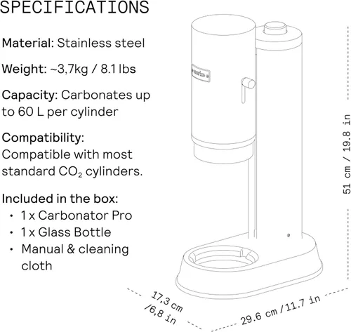 Miniatura 10 de Aarke Carbonator Pro, máquina para agua con gas y carbonatada, acero inoxidable con botella reutilizable de vidrio, volumen 800 ml/27 fl oz